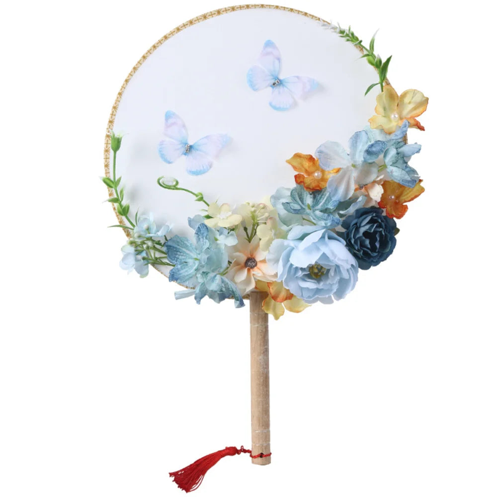 Exquisite Flower Butterfly Round Fan Women Dance Performance Props Wedding Craft Home Decoration Oasis Select