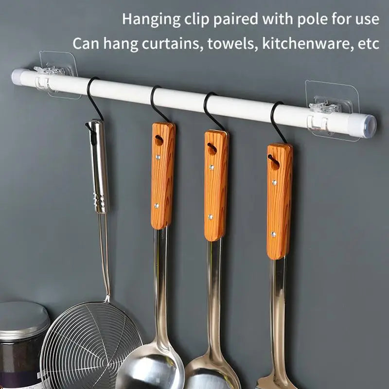 10pcs Curtain Rod Hook Punching-free Curtain Rod Rack Household Wall-mounted Bracket Clip Door Curtain Telescopic Curtain Hooks Oasis Select