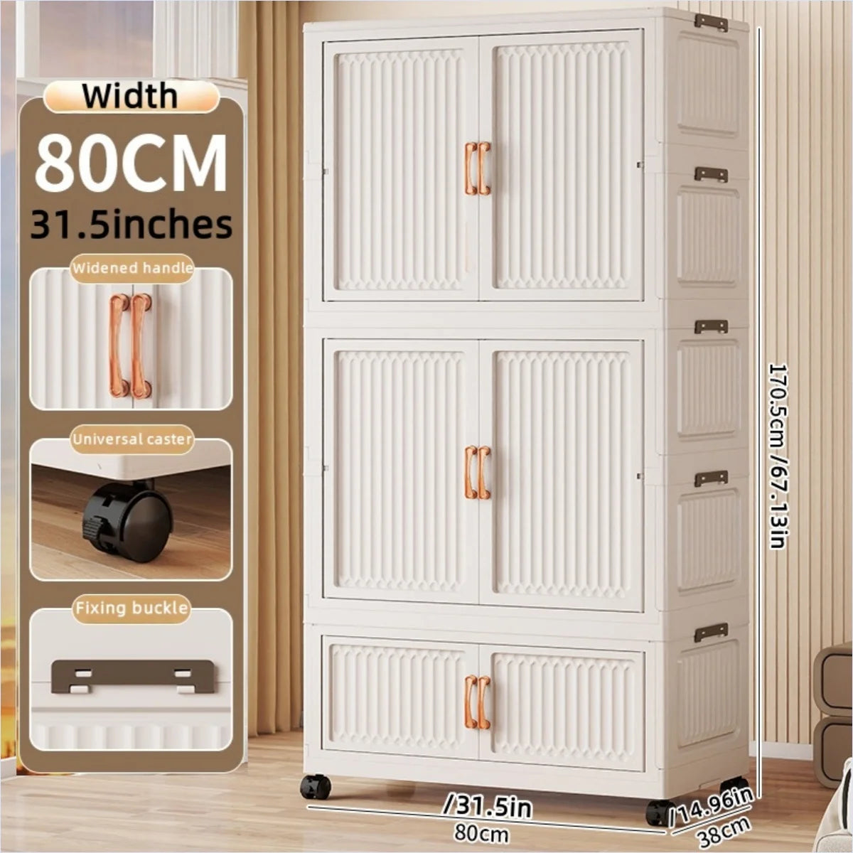 80cm Foldable Double-Door Wardrobe-No Assembly Portable Closet, Large Capacity Storage for Bedroom/Living Room (Clothes/Quilts) Oasis Select 2Large 1Small White