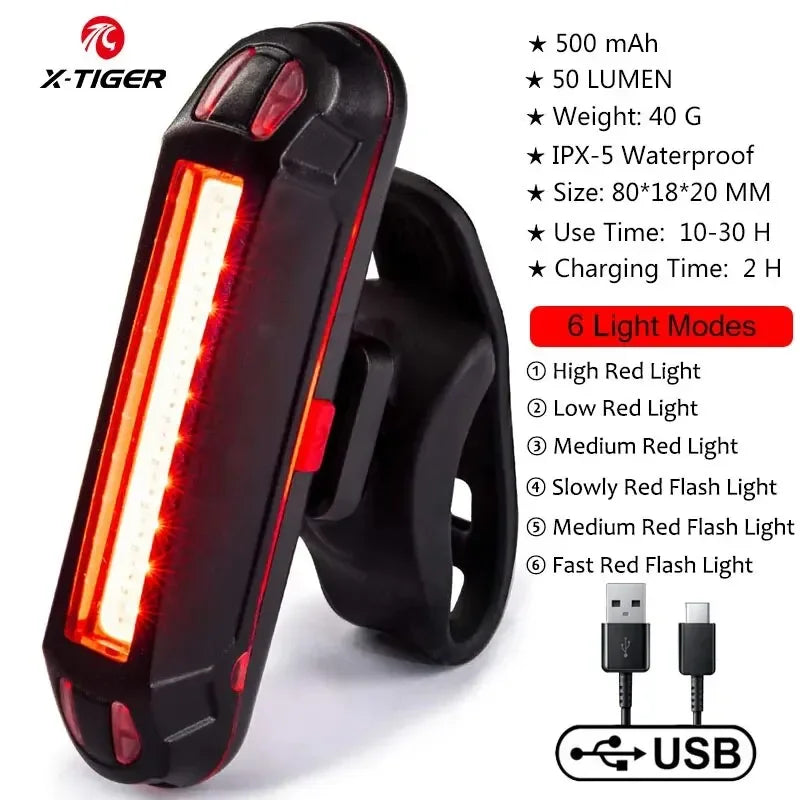 Bike Tail Light Super Bright USB Rechargeable Front Fork Light Safety Warning IPX4 Waterproof Cycling Tail Light 6 Modes Oasis Select 01