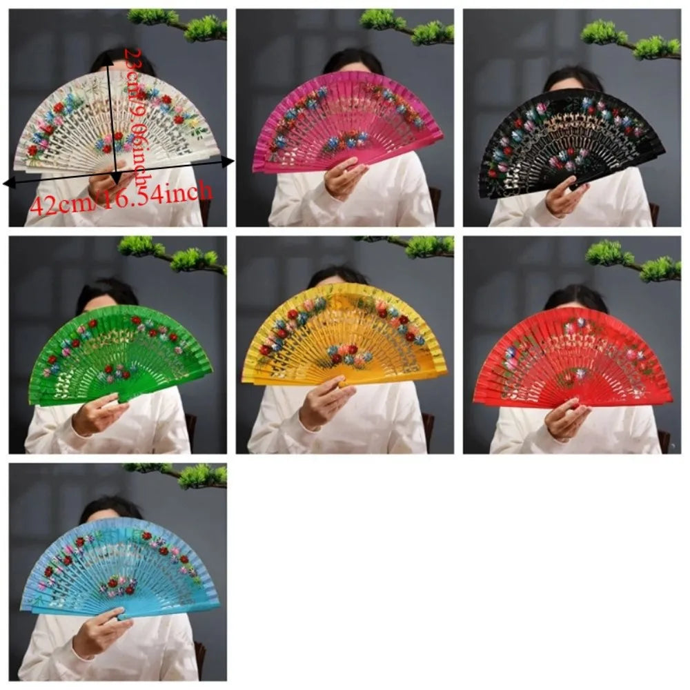 Traditional Classic Hand-painted Fan Colorful Hand Crafted Chinese Style Fan Antique Decorative Folding Fan Photography Prop Oasis Select