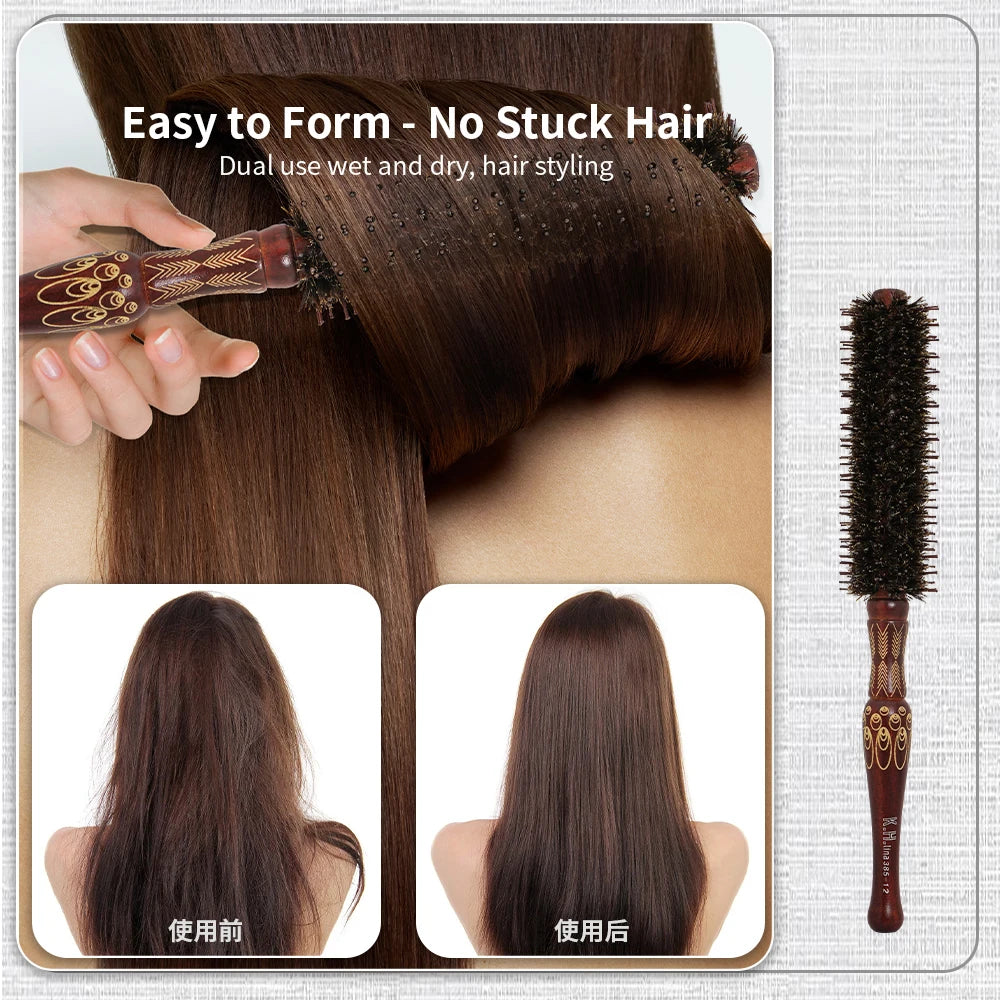 Wooden Round Hair Brush – Anti-Static Boar Bristle Styling Tool Round Hair Brush Oasis Select