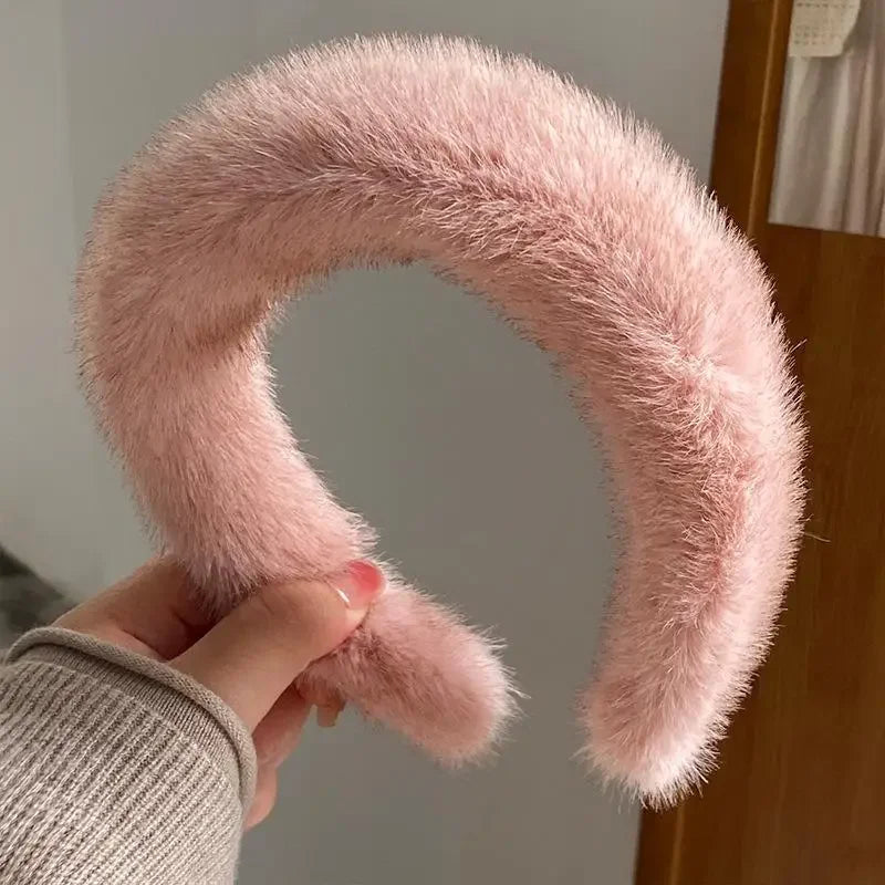 Fluffy Wide Hair Hoop Headband – Soft Furry Band for Women & Girls