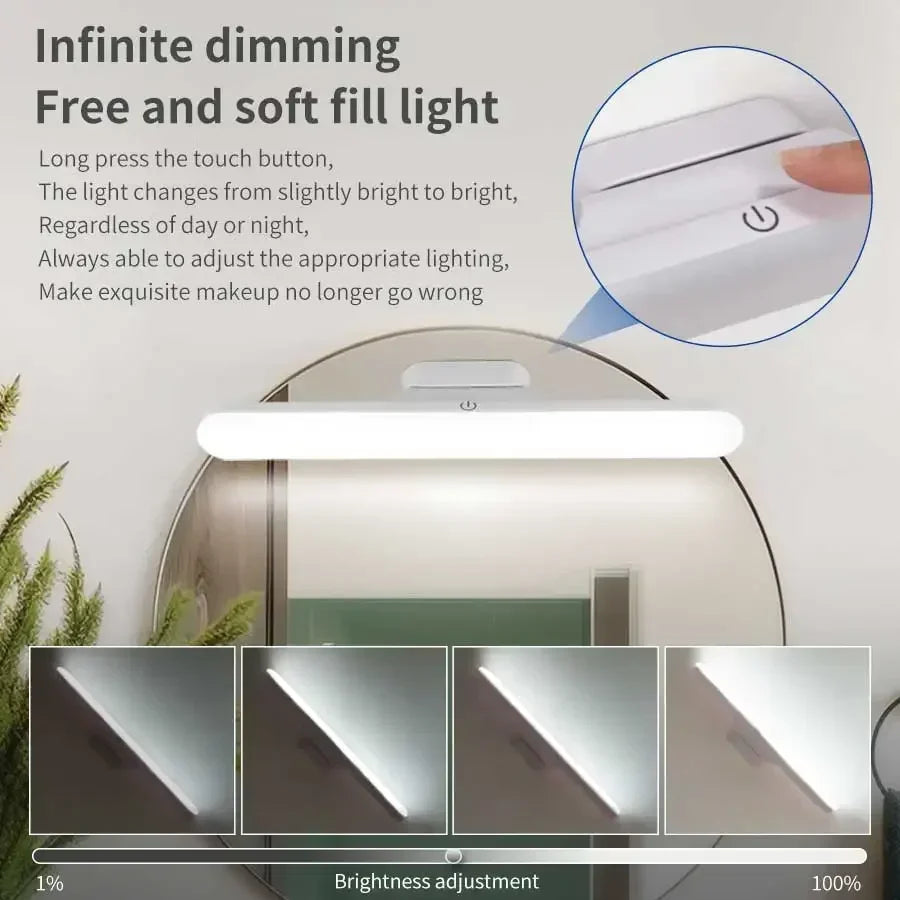 LED Makeup Mirror Light USB Rechargeable Stepless Dimming Magnetic Vanity Lamp For Bedroom Selfie Wardrobe Bathroom Lighting Oasis Select