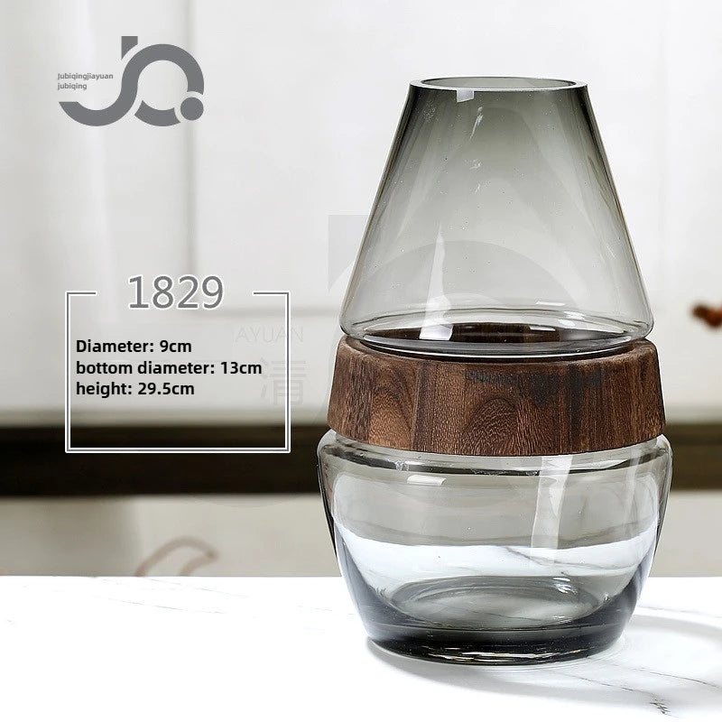 Modern Simple and Creative Wooden Piers Glass Vases Tabletops Home Flower Arrangements and Study Decorations Flower Vase Oasis Select 1829