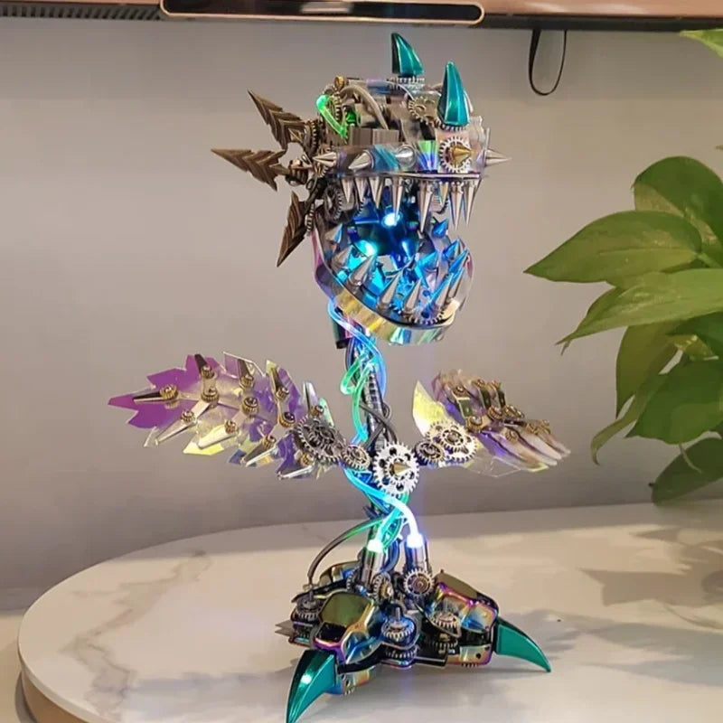Man eating Flower Mechanical Metal Assembly Building Blocks Big Mouth Flower Machine Puzzle Model Toy Adult and Children's Birth Oasis Select Chomper