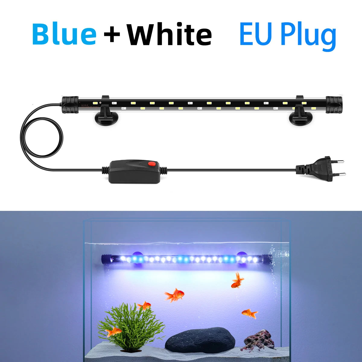 Waterproof Aquarium Lights Bar Underwater Submersible Lights RGB/Blue White 18-48CM LED Landscaping Decorative Lamp EU/US Plug Oasis Select Blue White EU 220V 18CM