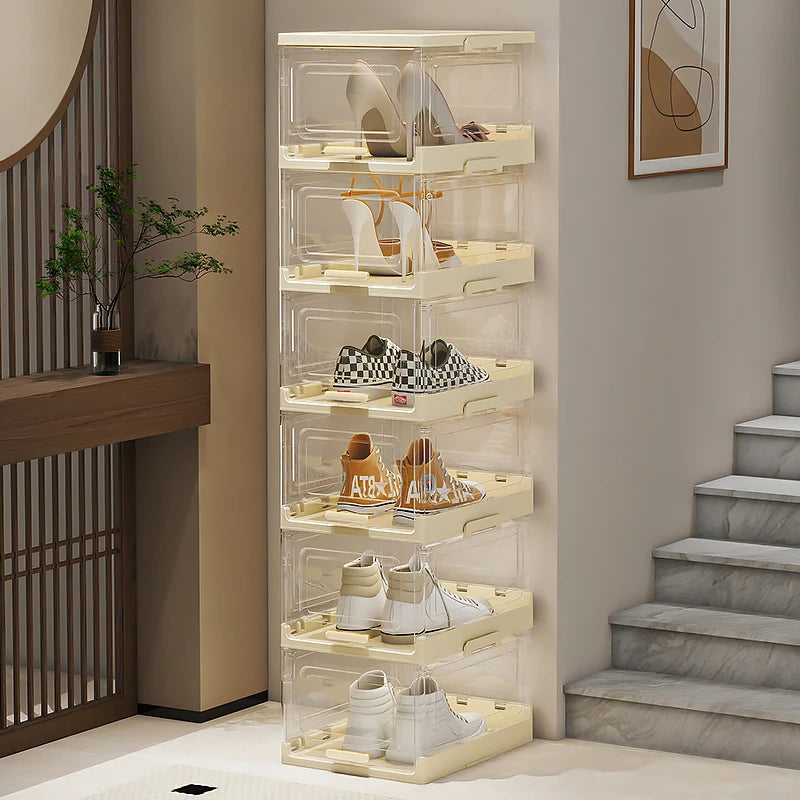 Foldable Shoe Box 1/2/4/6-Tier Clear View Dustproof Moistureproof Heavy-Duty Organizer for All Shoe Types Living Room/Hallway Oasis Select
