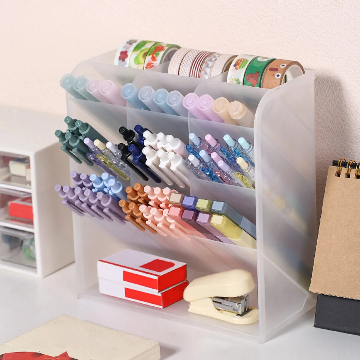 Multi Functional Desktop Pen Holder, Transparent Large Capacity Pen Holder, Stationery Organizer, Office Desk Pen Storage Rack Oasis Select