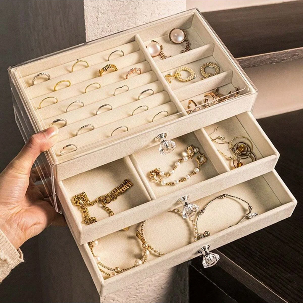 3 Layer Jewelry Organizer Boxes,with Organizer Drawer, Velvet Earring Organizer, Holder Boxes for Stud Earrings, Rings Oasis Select