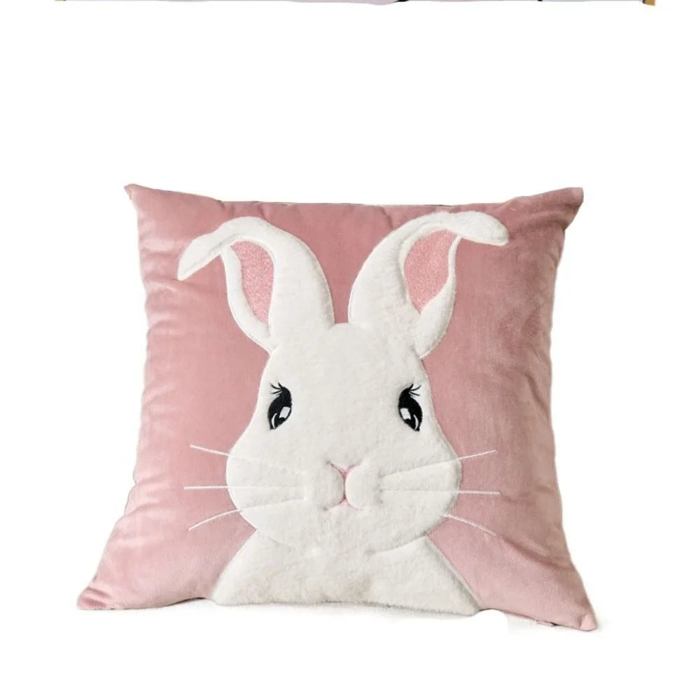 Rabbit Pattern Cushion Cover 45x45cm – Soft Cotton Pillowcase