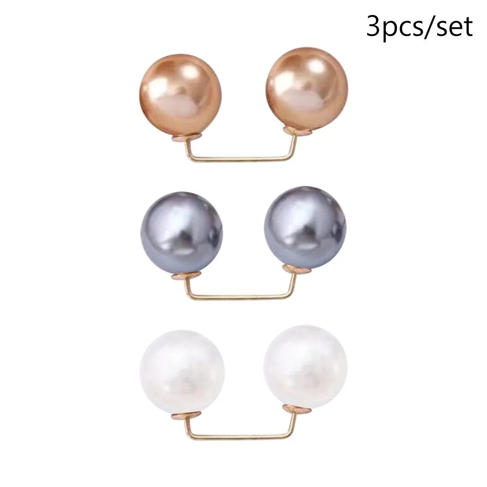 3/6/8PCS Double Head Pin Pearl Brooch Adjustable Collar Clip DIY Sewing Waist Fastening Pins Non-Slip Multi-Purpose Oasis Select Style 1