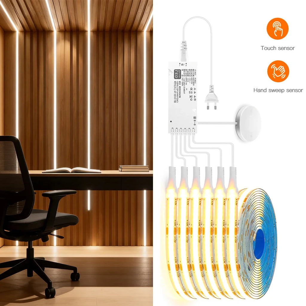 DIY COB Strip Light Can Cut,Touch Dimmable COB Lamp Ribbon Embeddable Wood Grain Grille Decor Wall Ceiling Ambinet Lighting Oasis Select