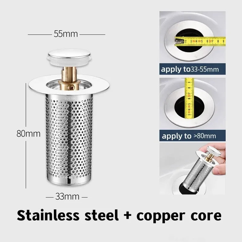 Stainless Steel Floor Drain Filter Washbasin Plug Anti Odor Pop-Up Bounce Core Basin Stopper Hair Catcher Shower Sink Strainer Oasis Select A-long
