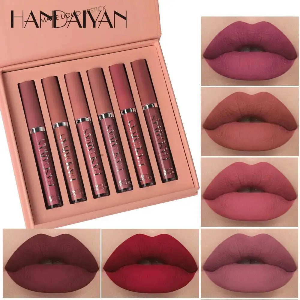 HANDAIYAN 6-Shade Matte Liquid Lipstick Set – Waterproof Vegan