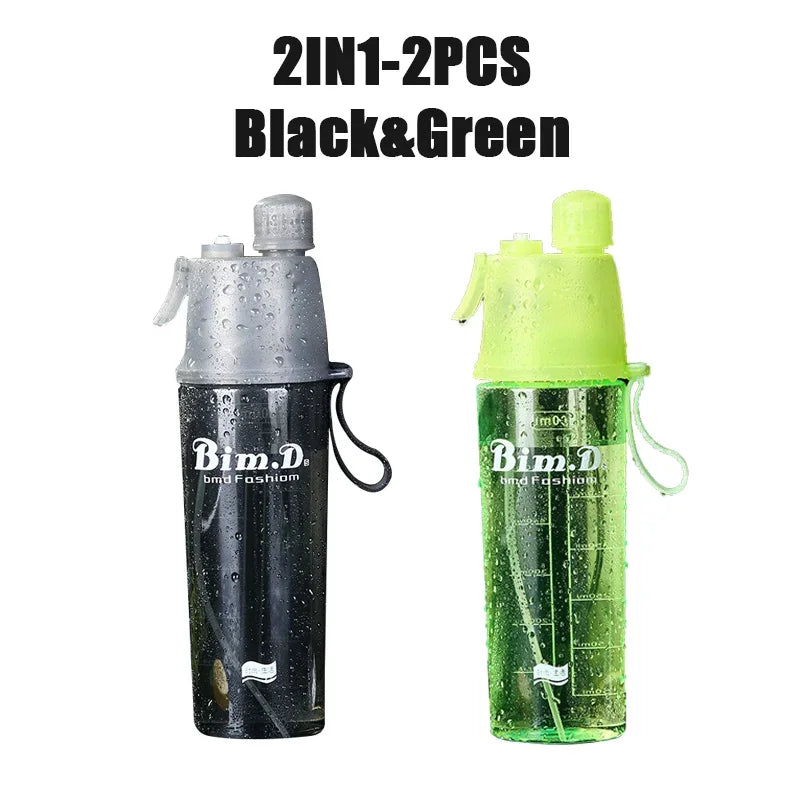1/2/4PCS Creative Spray Portable Water Bottle Mist Atomizing Bottle for Outdoor Sports Gym Fitness Reusable Leak Proof Drinking Oasis Select 600ML Mix B-2PCS
