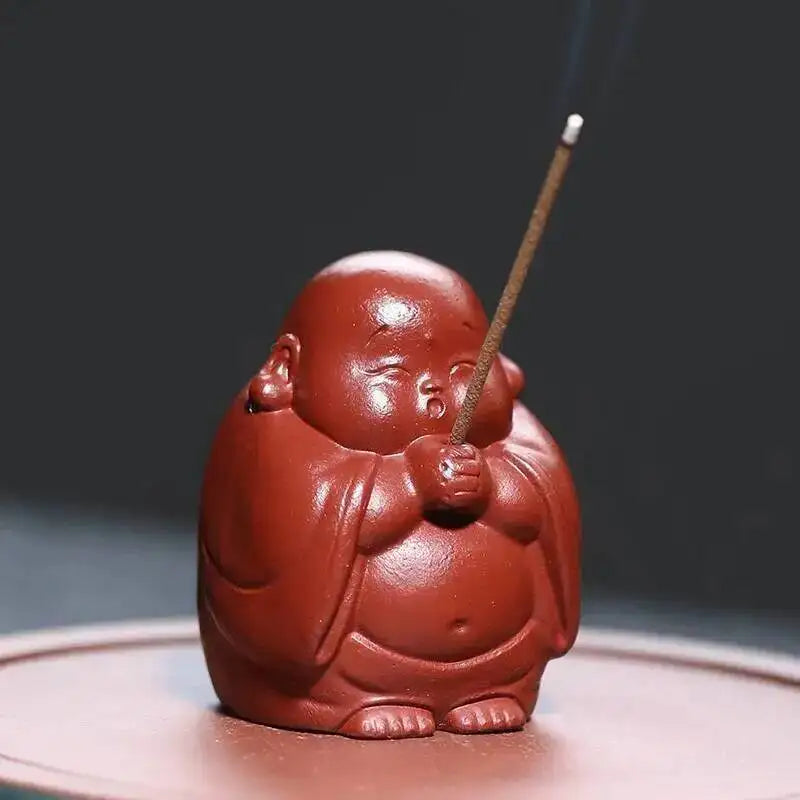 Yixing Zisha Tea Pet Maitreya Buddha Guanyin God of Wealth Small Figurine Cloth Bag Buddha Sculpture Incense Holder Ceramic Oasis Select Monk Incense Holder