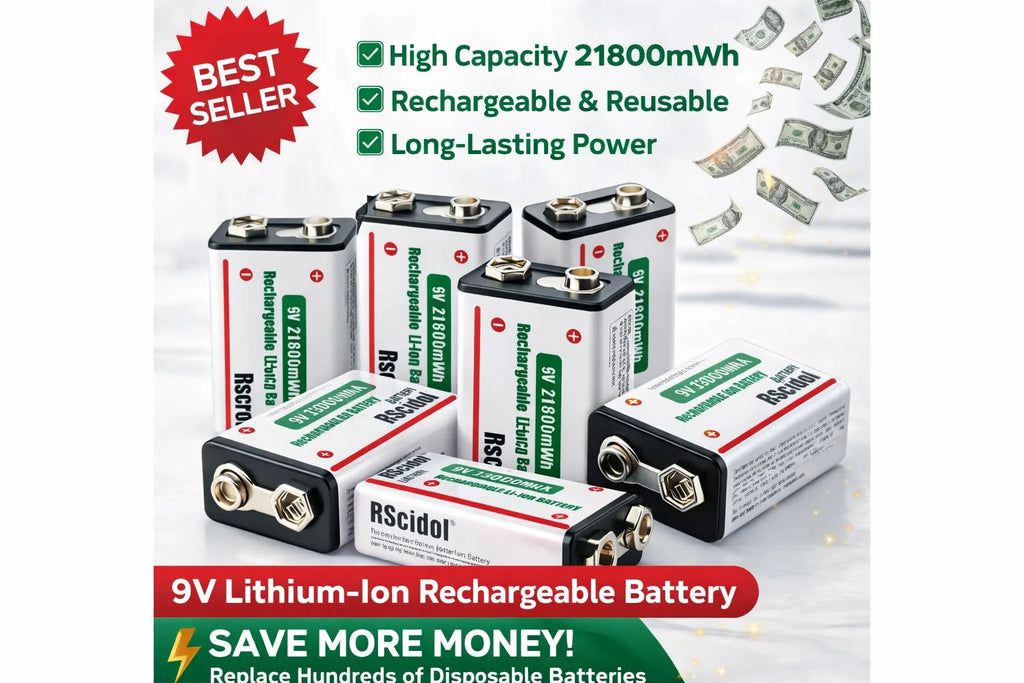 Rechargeable Li-ion High Capacity Battery, 1200+ Cycles, Constant Output for 9V devices Oasis Select