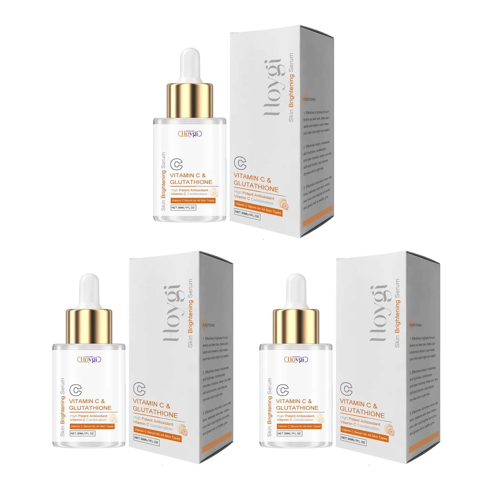 Hoygi Vitamin C & Glutathione Face Serum – Brighten & Firm Brightening Face Serum Oasis Select 3 x 30ml Boxed
