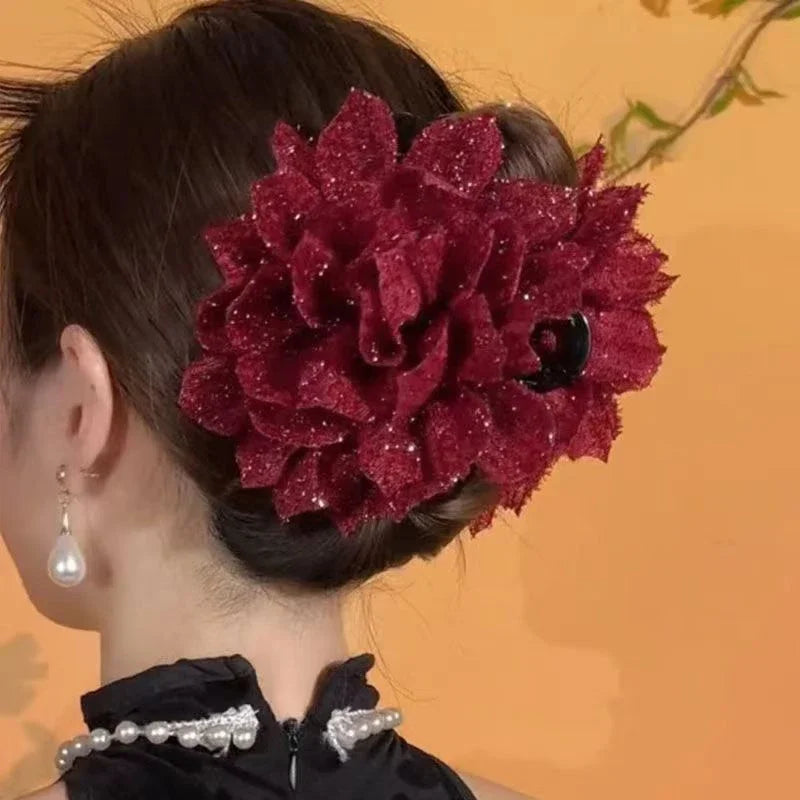 Fashion Black Mesh Flower Hair Clip For Women Shark Ponytail Claw Headdress Temperament Hair Accessories Oasis Select