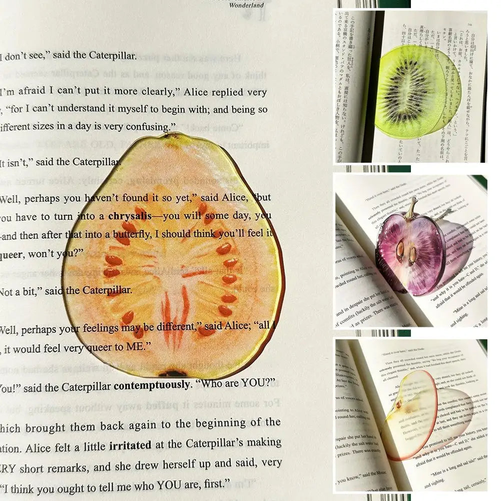 3D Effect Acrylic Fruit Bookmark Cute Translucent Watermelon Orange Page Clips Creative Reading Stationery Gift For Kids Friends Oasis Select