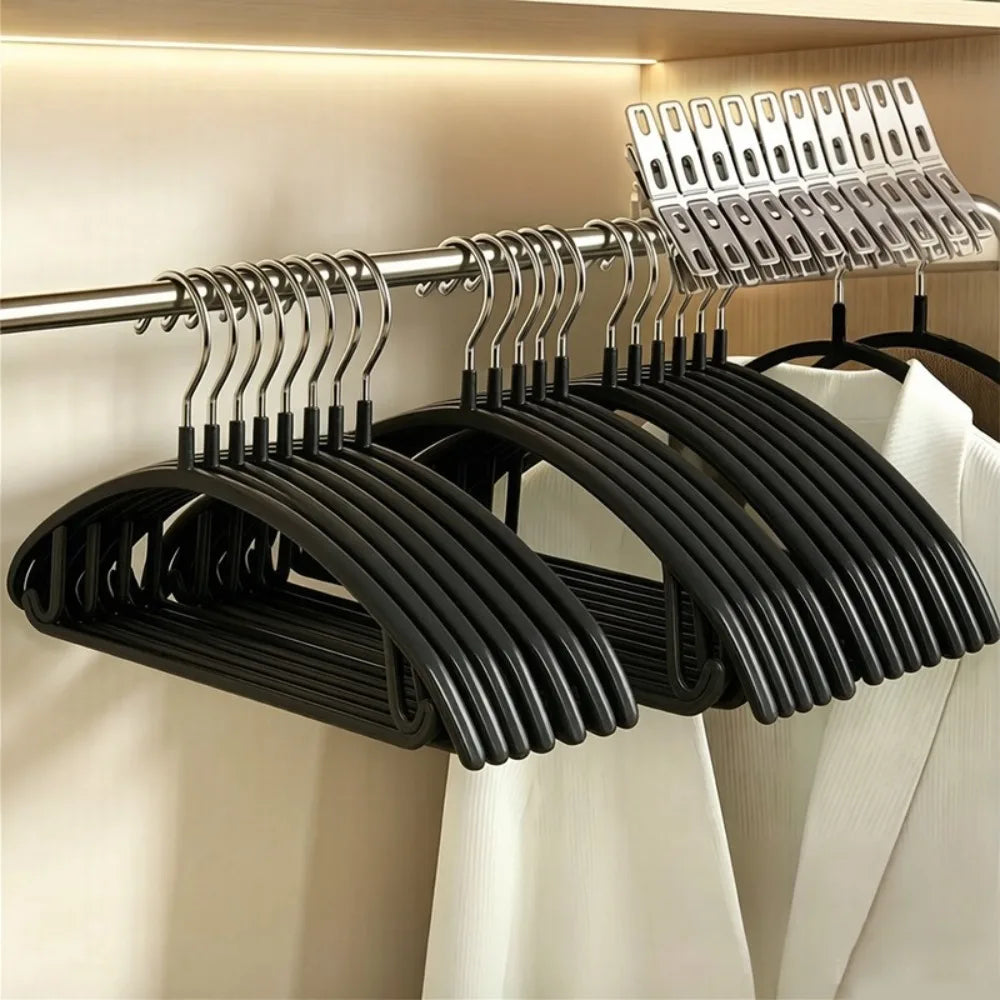 20pcs Non-Slip Hangers with 20 Metal Clips,Anti-Shoulder Bump Arc Design Trouser & Clothes Hanger Set for Laundry Closet,Hangers Oasis Select