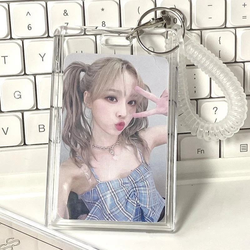 Clear Acrylic Dual Card Holder with Stretch Keychain for ID Badge Bus Pass Work Card Access Control Oasis Select A1
