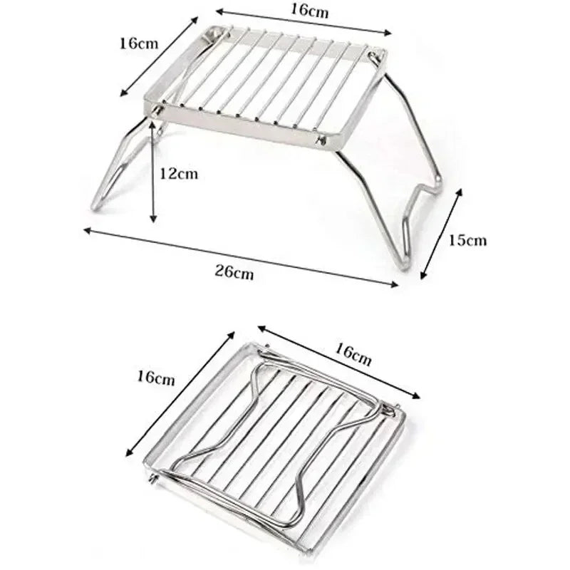 Outdoor Stainless Steel Stove Holder Camping Portable Folding Mini Barbecue Rack Set Pot Holder Baking Tray Holder Oasis Select