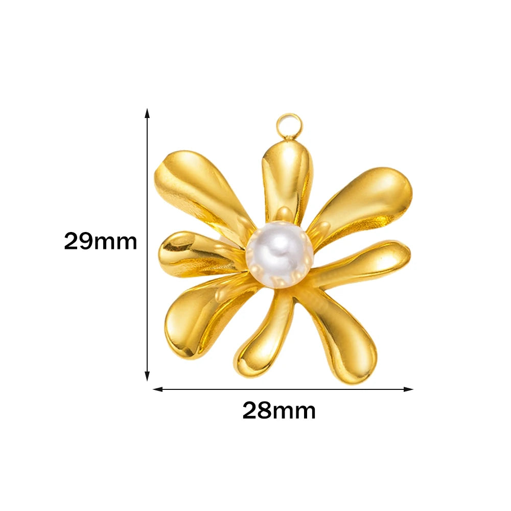 5pcs Gold Stainless Steel Flower Charms Metal Pearl Pendant for DIY Necklace Bracelet Jewelry Making and Crafting Wholesale Bulk Oasis Select Gold 28X29mm