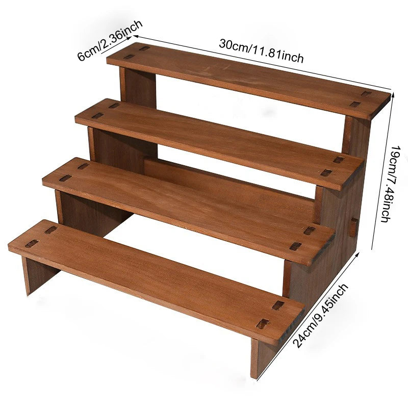 Wooden Multi-Tier Jewelry & Figurine Display Stand | 2–5 Layers