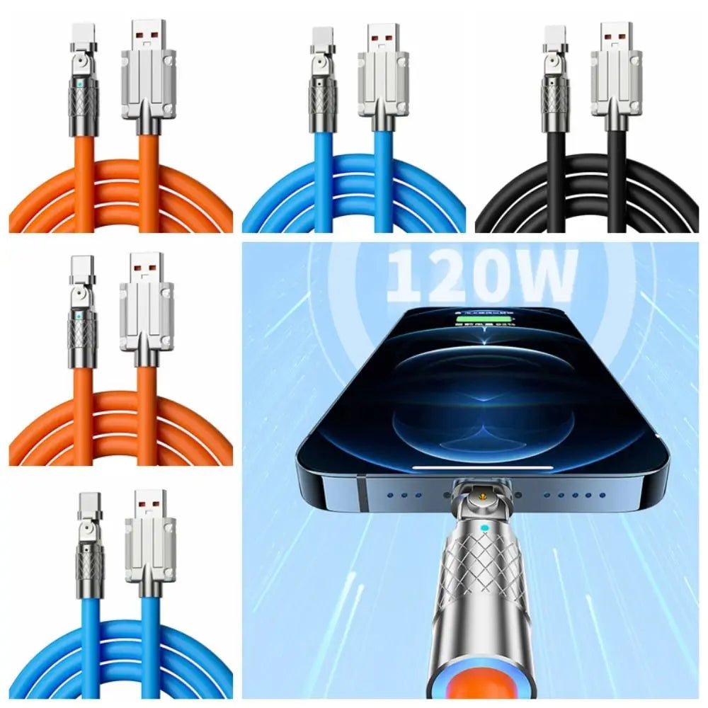 66W Fast Charging Cable 180 Degree Elbow Rotation USB A to USB Type C Cable Zinc Alloy Liquid Silicone Data Cable with Light Oasis Select