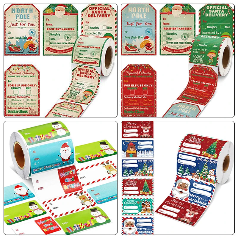 200-500pcs Christmas Stickers Christmas Tree Santa Hat Self-Adhesive Gift Tags PVC Gift Wrapping Seals Decals Party Decorations Oasis Select