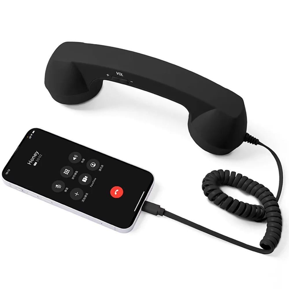 Wired Receiver Retro Telephone Handset Handheld Receiver External Volume Control Wired Microphone Handset Type-C/3.5mm Oasis Select Type-C Black