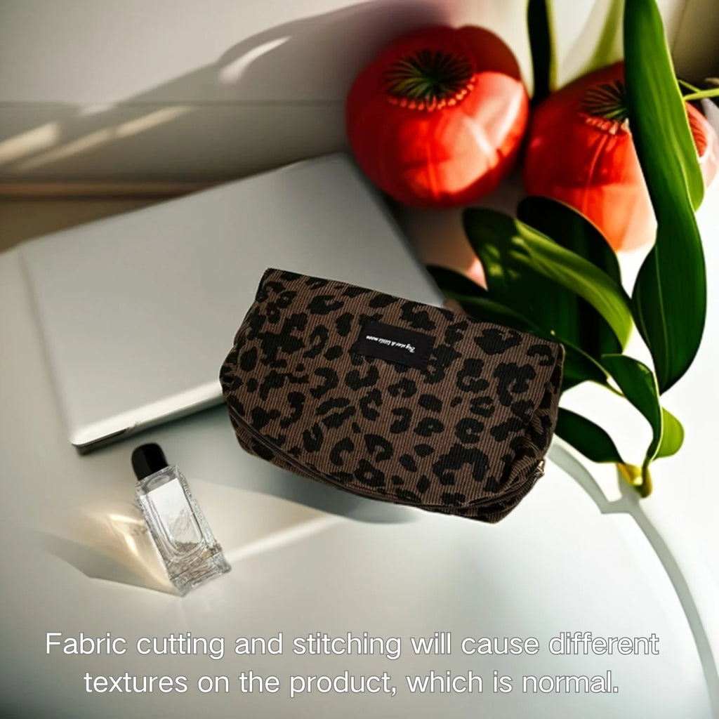 1PC Brown Leopard Print Cosmetic Bag Zipper Makeup Pouch Travel Toiletry Storage Bag Oasis Select