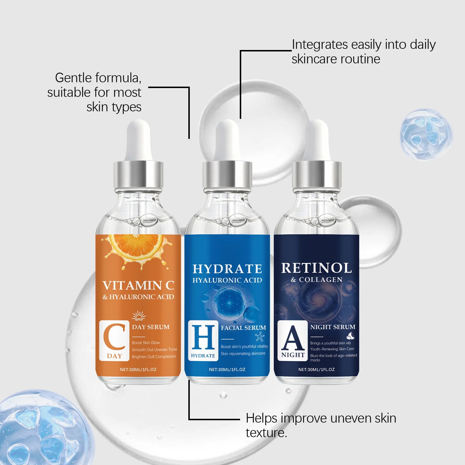 Hyaluronic Acid, Retinol & Vitamin C Face Serum 30ml Face Serum Oasis Select