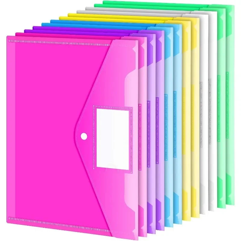 10/5pcs A4 Folders Plastic Envelopes Clear File Folder for Document Poly File with Label Pocket Snap Button for Office Organizer Oasis Select