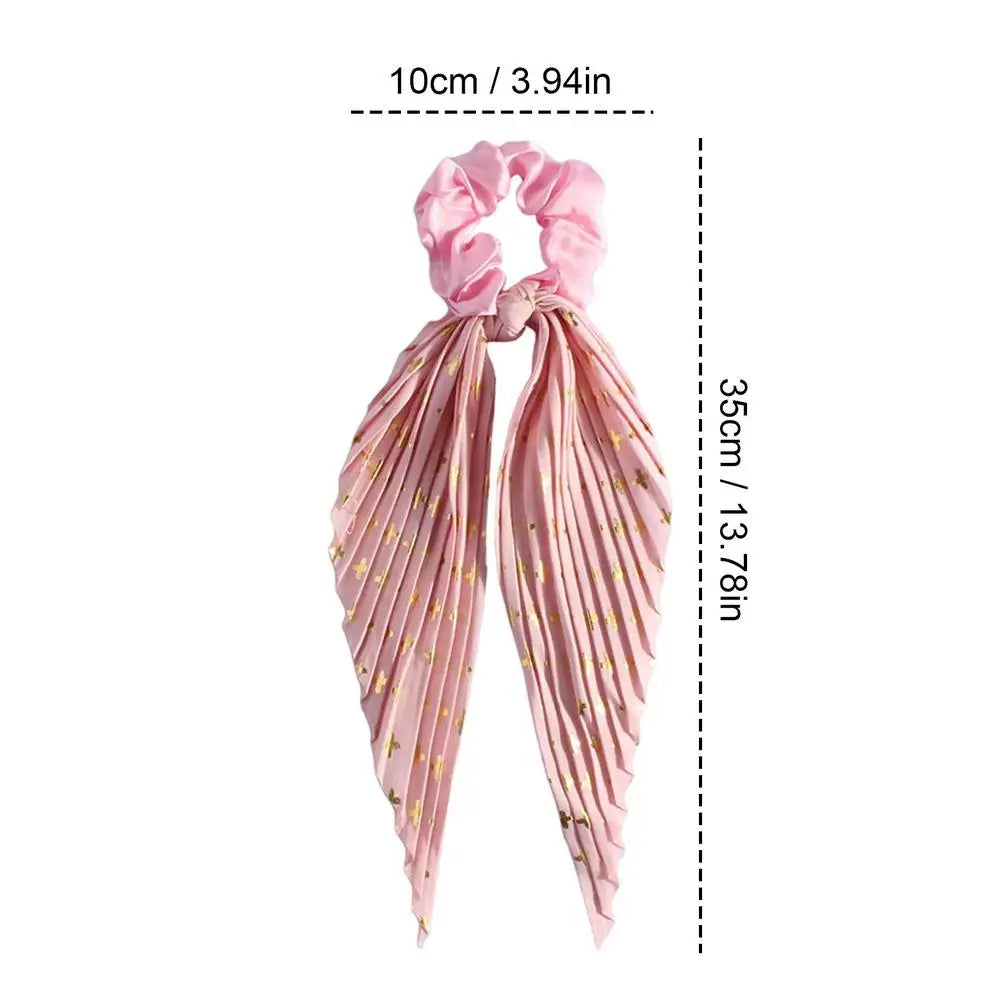 1PC Flower Print Bow Satin Long Ribbon Ponytail Scarf Tie Scrunchies Women Girls Elastic Bands French Headdres Hair Accessories Oasis Select Pinks