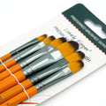 Paint Brushes Set of 6/24pcs Wooden Handles Brushes，Professional Artist Series with Filbert, Round, Angle, Flat for Watercolor, Oasis Select 6 Orange Filbert