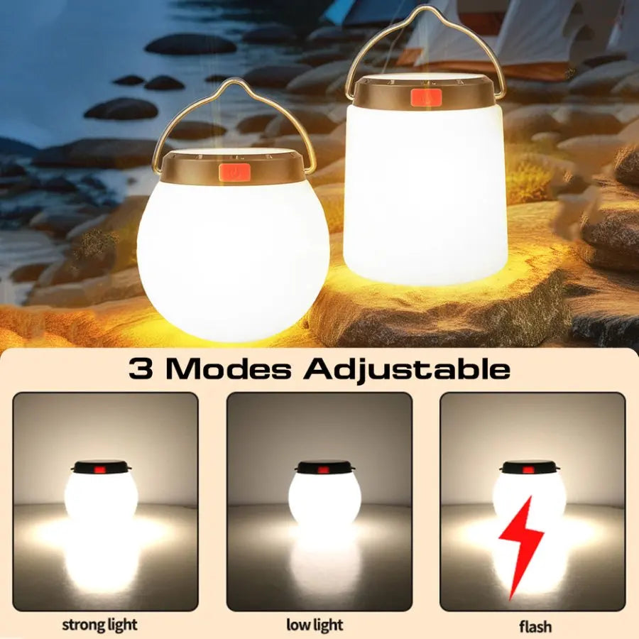 Portable LED Camping Light Warm Yellow Light Outdoor Hanging Lights 3 Modes USB Rechargeable Tent Lamp Solar Camping Lantern Oasis Select
