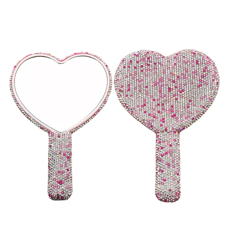 Diamond Rhinestone Handheld Makeup Mirror – Heart Round Square