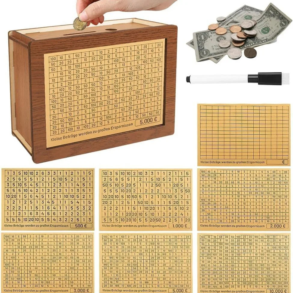 Money Box with Counter Money Box Children's Gifts Wooden Crafts Oasis Select Euro 17x12.5x6.5cm