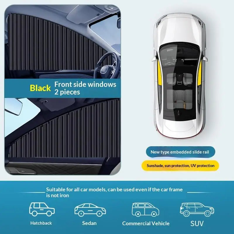 2pcs Universal Car Sun Shade Side Window Curtain Auto Foldable Uv Protection Black Pure Cloth Sun Visor Blinds Cover Car-Styling Oasis Select A