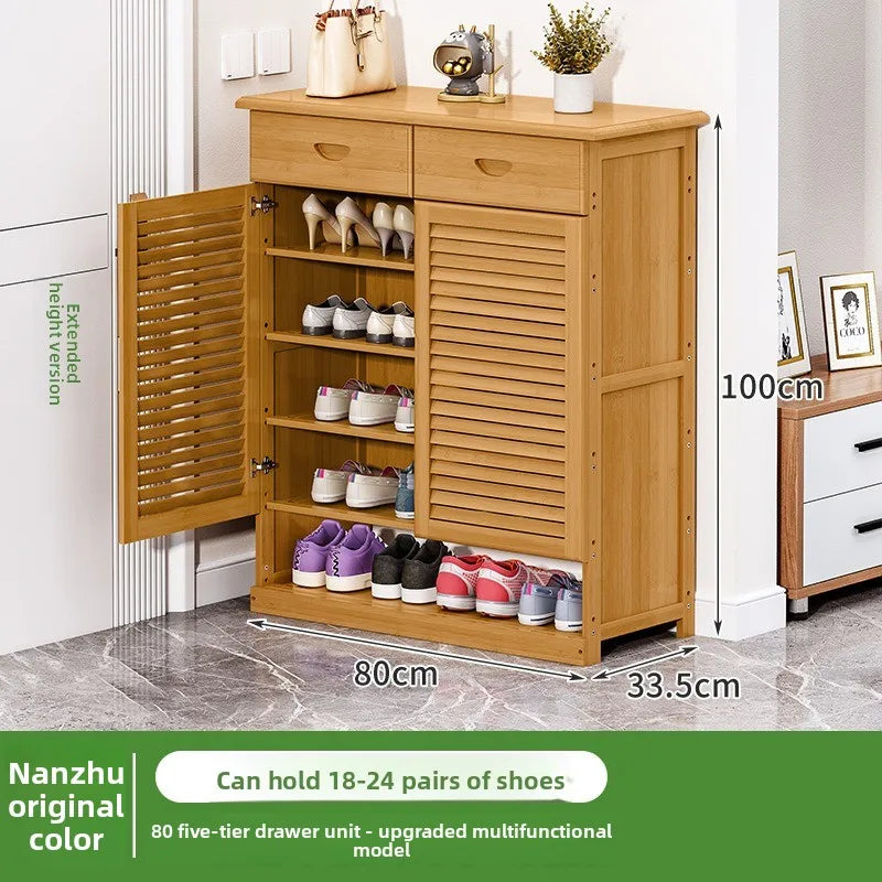 Shoe cabinet Household door porch cabinet Solid wood indoor shoe rack against the wall Large capacity dust-proof storage rack Oasis Select 80-5 floors
