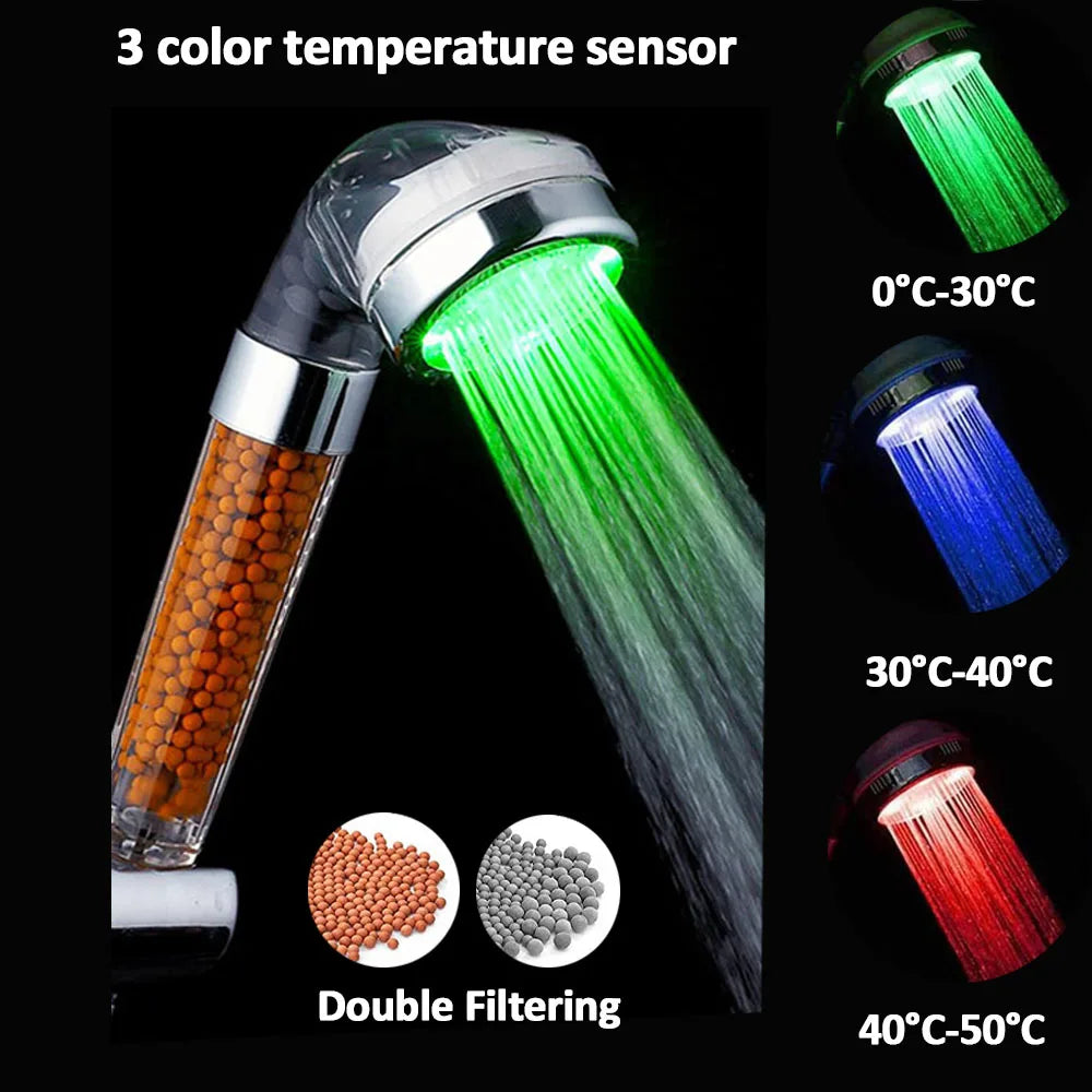 New Temperature Control 3/7 Color Changing LED Anion SPA Shower Head Water Saving Handheld Bathroom Home Innovative Accessories Oasis Select Temperature sensor