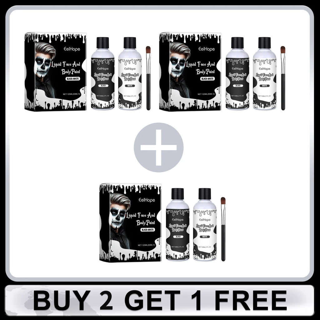 Halloween Liquid Face & Body Paint Black White 120ml | Eelhope