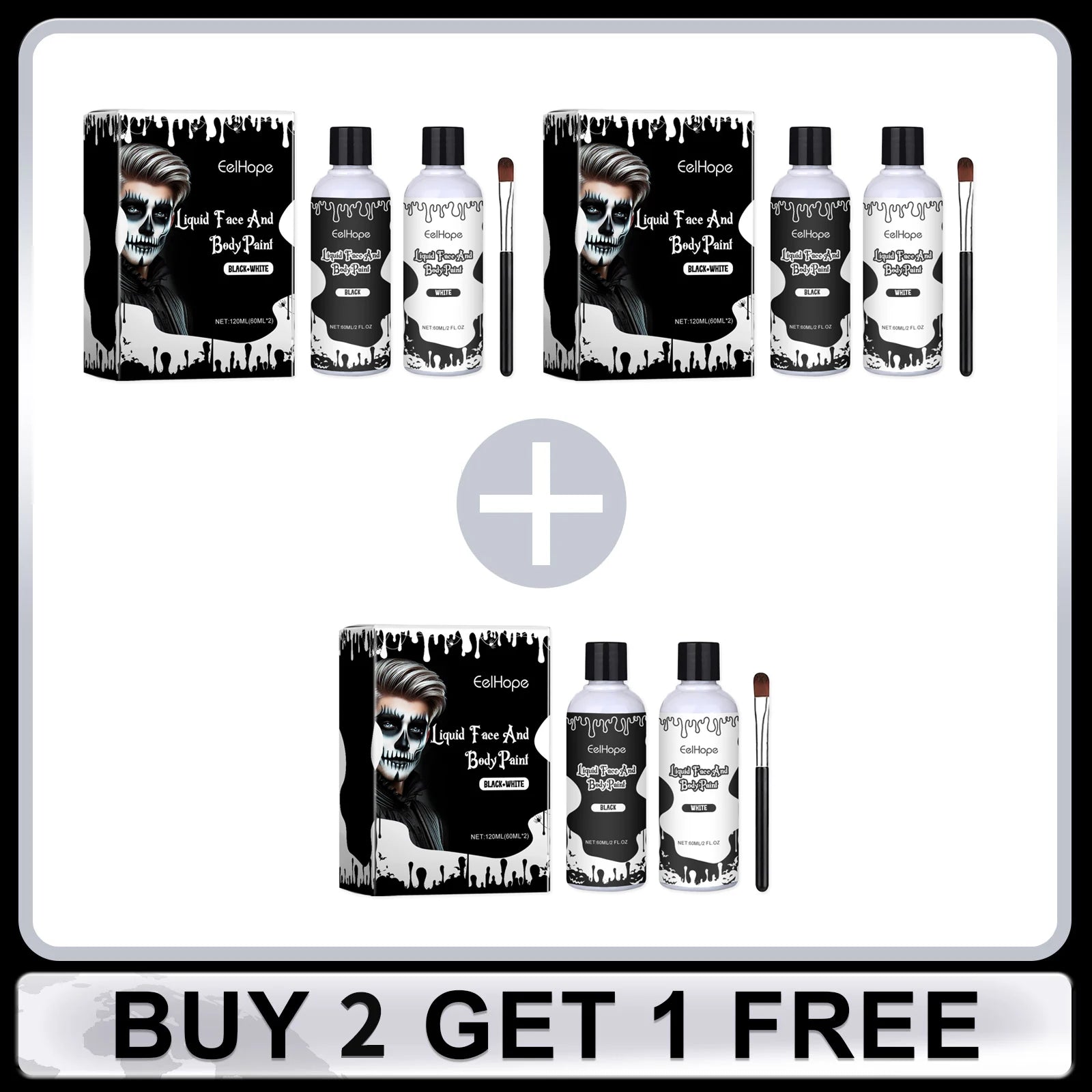 Halloween Liquid Face & Body Paint Black White 120ml | Eelhope