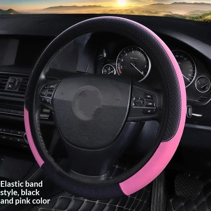 Universal Car Steering Wheel Cover For 37-38cm Steer Wheel Faux Leather Breathable Car Wheel Cover Interior Auto Accessories Oasis Select Pink