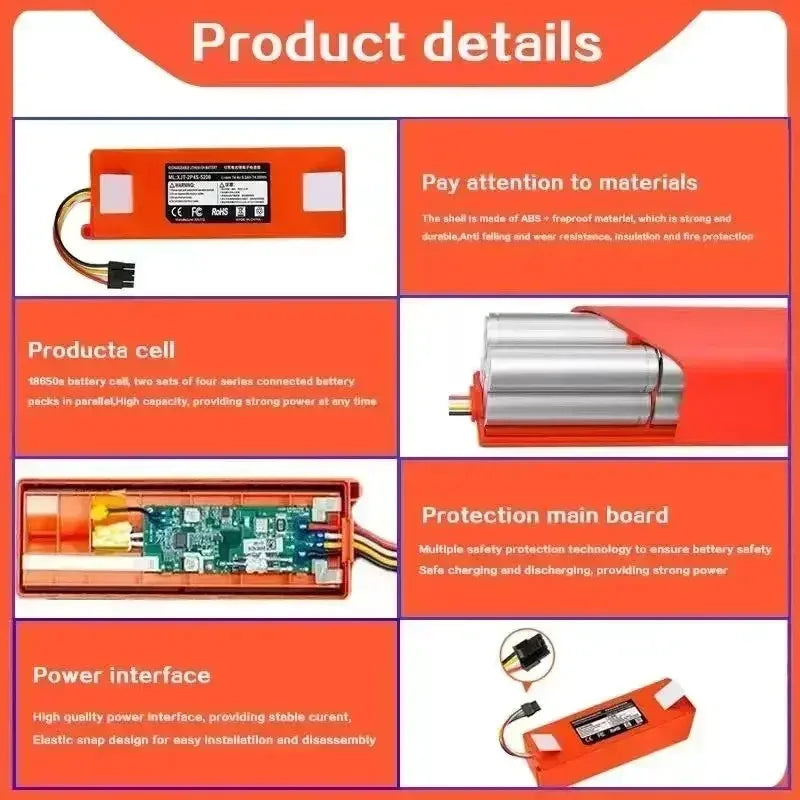 Original BRR-2P4S-5200S Robotic Vacuum Cleaner Replacement Battery For Xiaomi Roborock S55 S60 S65 S50 S51 S5 MAX S6 Parts Oasis Select
