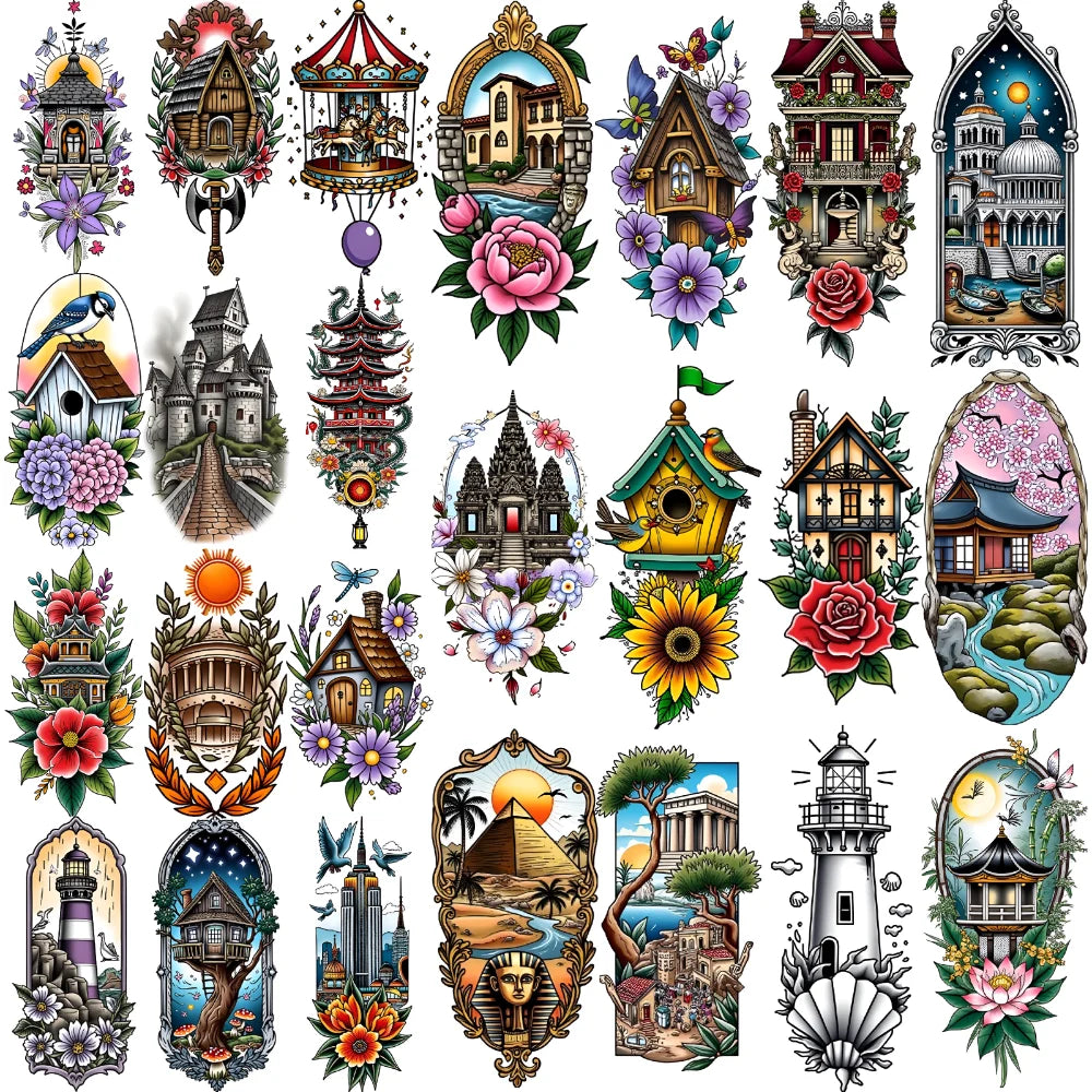 9-Pack Japanese Pagoda & Lighthouse Temporary Tattoos