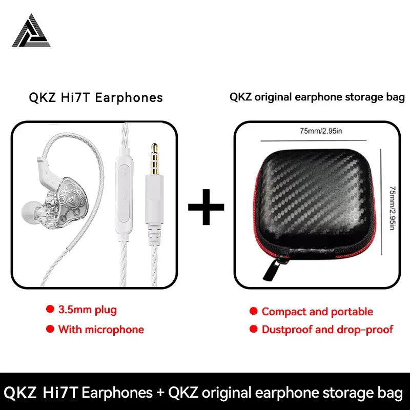 Original QKZ Hi7T In-ear Earphones Professional Dynamic Driver HiFi Acoustios Mointor Music Game Headset 3.5MM AUX With MIC Oasis Select White With Bag